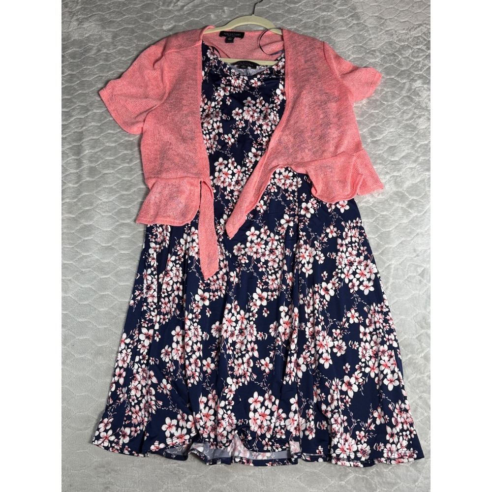 Perceptions New York Floral Dress and Shrug Set Navy Coral XL P212545J 2 Piece